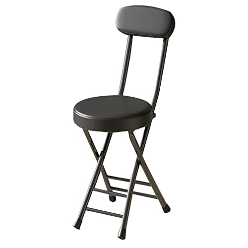 18" Folding Stool with Backrest, Leather Padded Seat, Black O8455