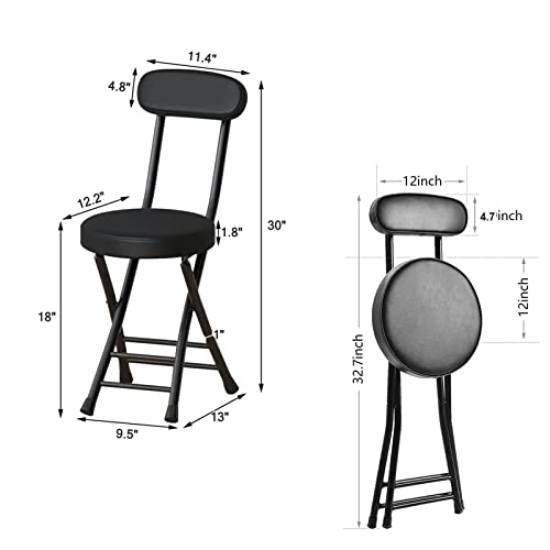 18" Folding Stool with Backrest, Leather Padded Seat, Black O8455