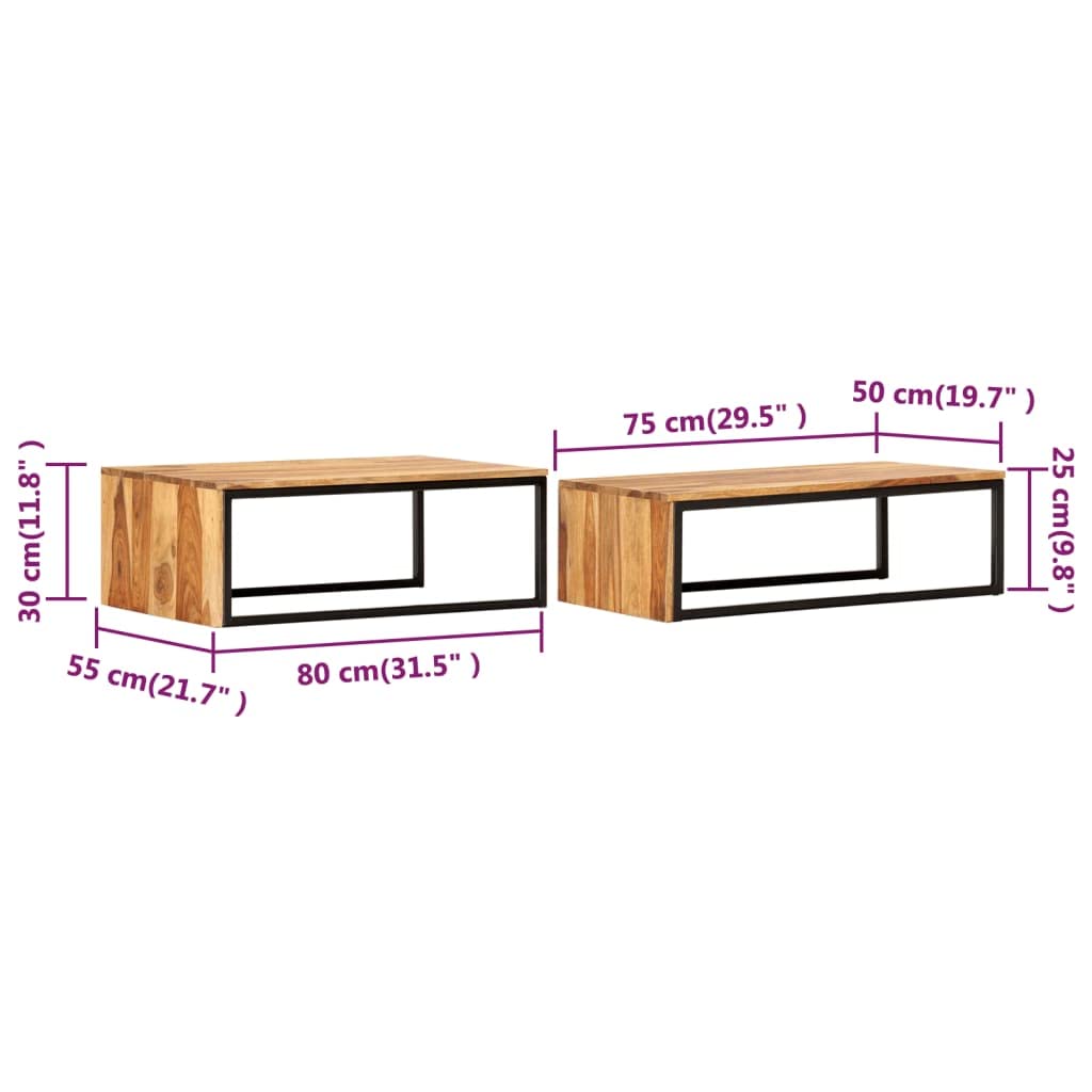 Brown Set of 2 Solid Sheesham Wood Rectangular Nesting Coffee Table L938876