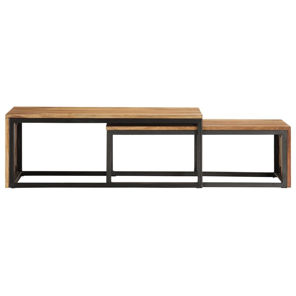 Brown Set of 2 Solid Sheesham Wood Rectangular Nesting Coffee Table L938876
