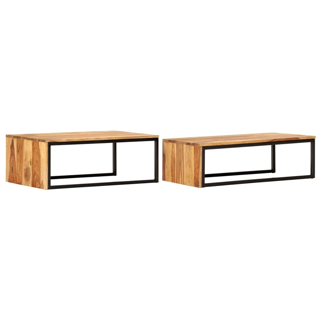 Brown Set of 2 Solid Sheesham Wood Rectangular Nesting Coffee Table L938876