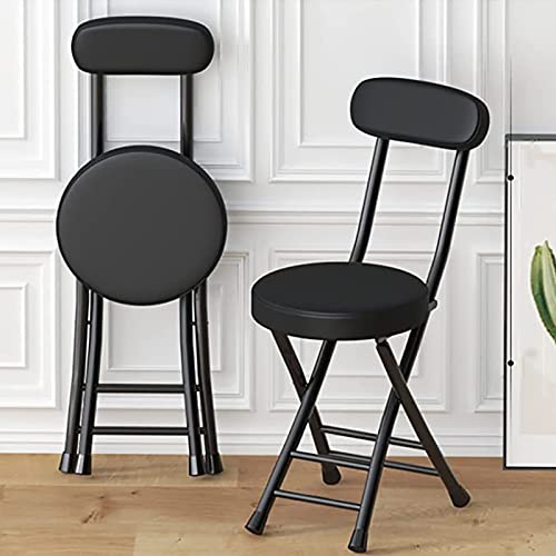 18" Folding Stool with Backrest, Leather Padded Seat, Black O8455