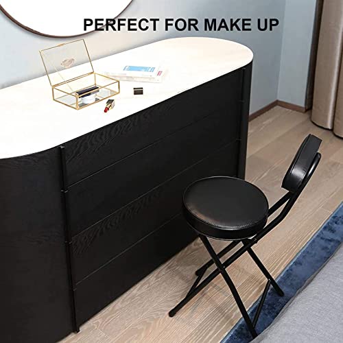 18" Folding Stool with Backrest, Leather Padded Seat, Black O8455