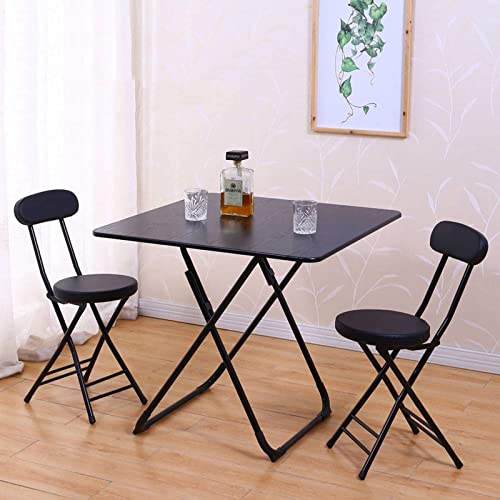 18" Folding Stool with Backrest, Leather Padded Seat, Black O8455