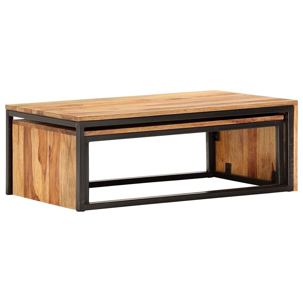 Brown Set of 2 Solid Sheesham Wood Rectangular Nesting Coffee Table L938876
