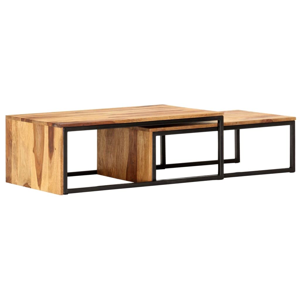 Brown Set of 2 Solid Sheesham Wood Rectangular Nesting Coffee Table L938876