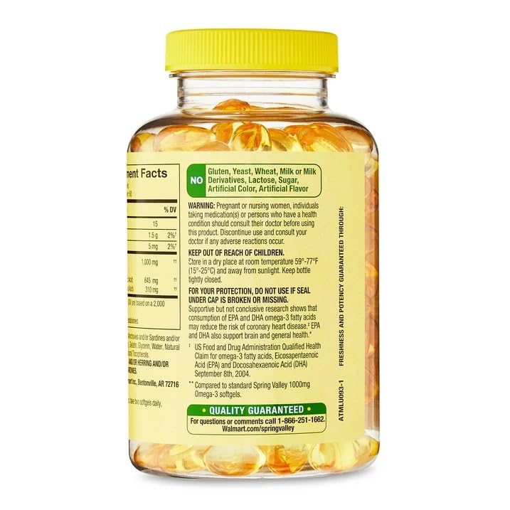 Omega-3 Fish Oil 1000 mg 120 Count Softgels Dietary Supplement A46071