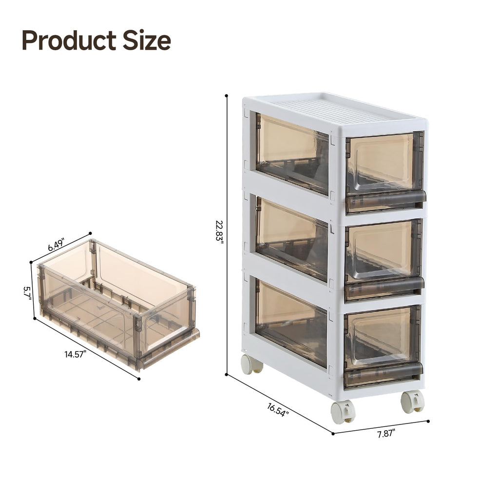 3 Drawer Plastic Storage Organizer with Wheels Y95645