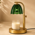 Scalloped Glass Candle Warmer Lamp with Timer, Dimmable, Adjustable Height, Gold Metal, Green I886