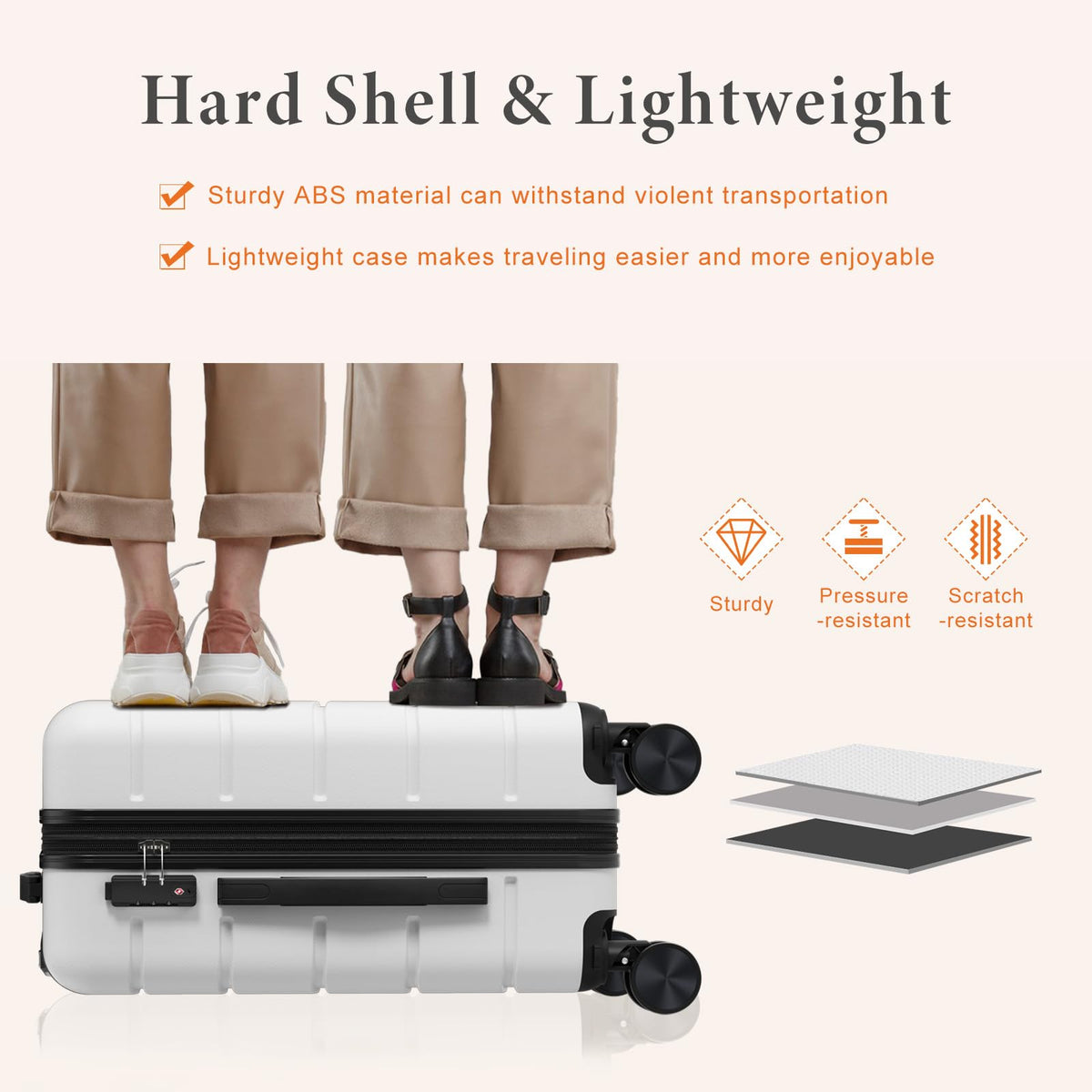 20 Inch White Hard Shell Suitcase H3276