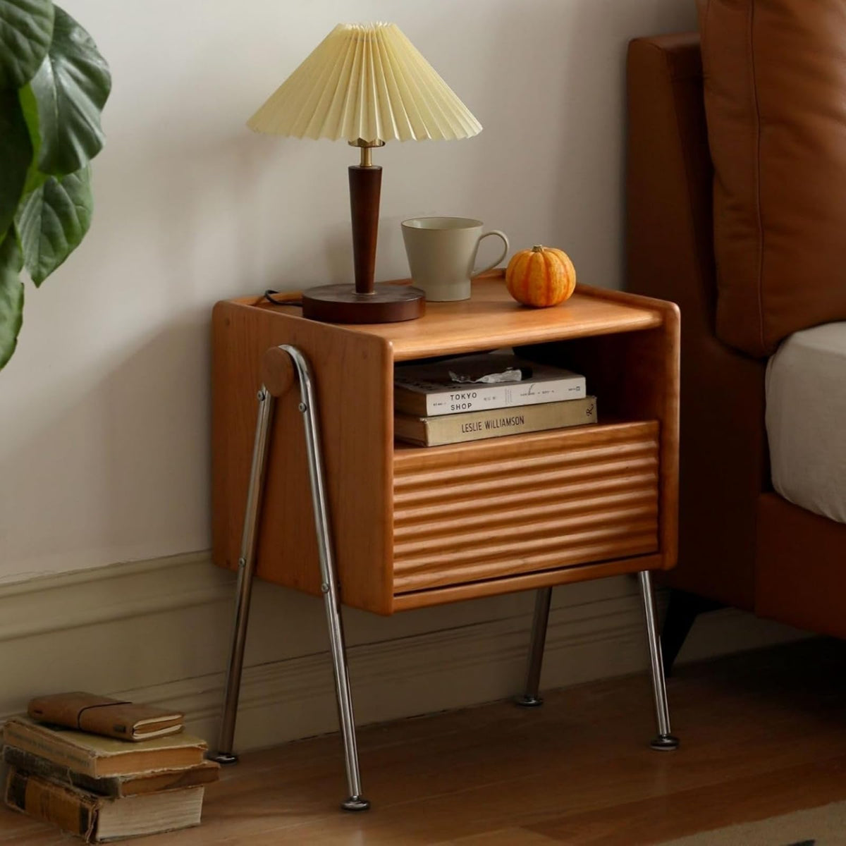 Solid Cherry Wood Nightstand with Drawer D489701