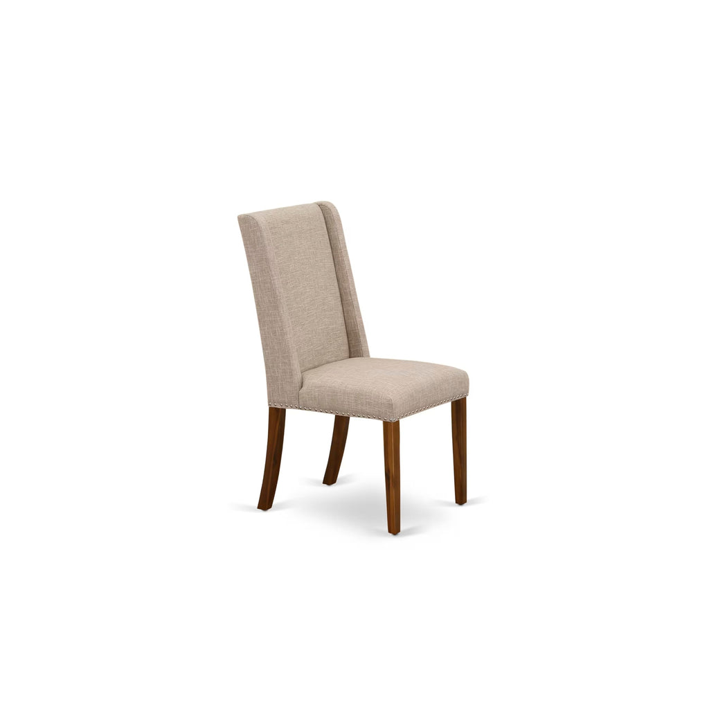 5-piece Wooden Dining Room Set with 4 Light Tan Linen Chairs A747