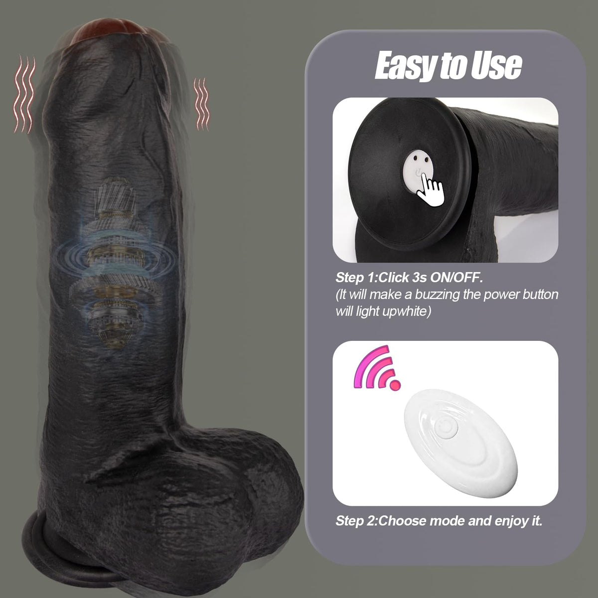 Black Realistic Dildo Vibrator F432