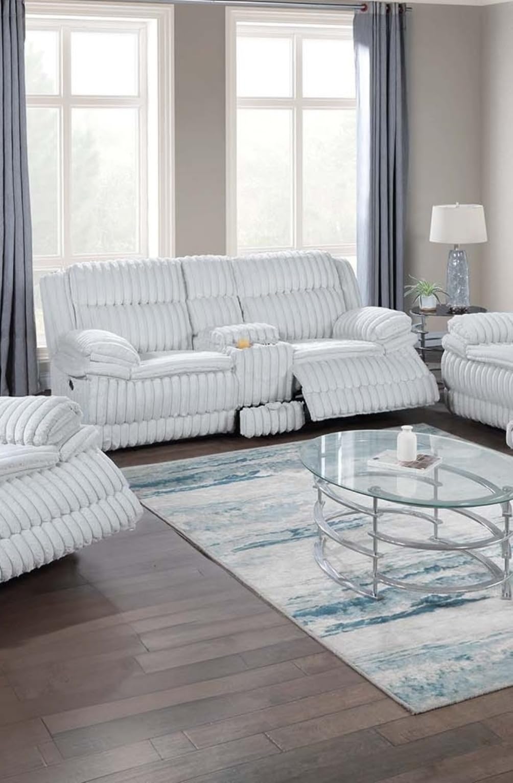 Light Gray Corduroy Reclining Loveseat with Storage Drawer F261254