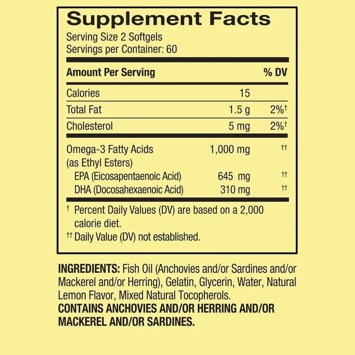 Omega-3 Fish Oil 1000 mg 120 Count Softgels Dietary Supplement A46071