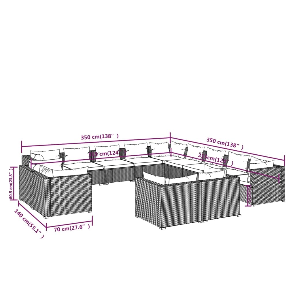 Black 13-Piece PE Rattan Outdoor Sectional Sofa J6424