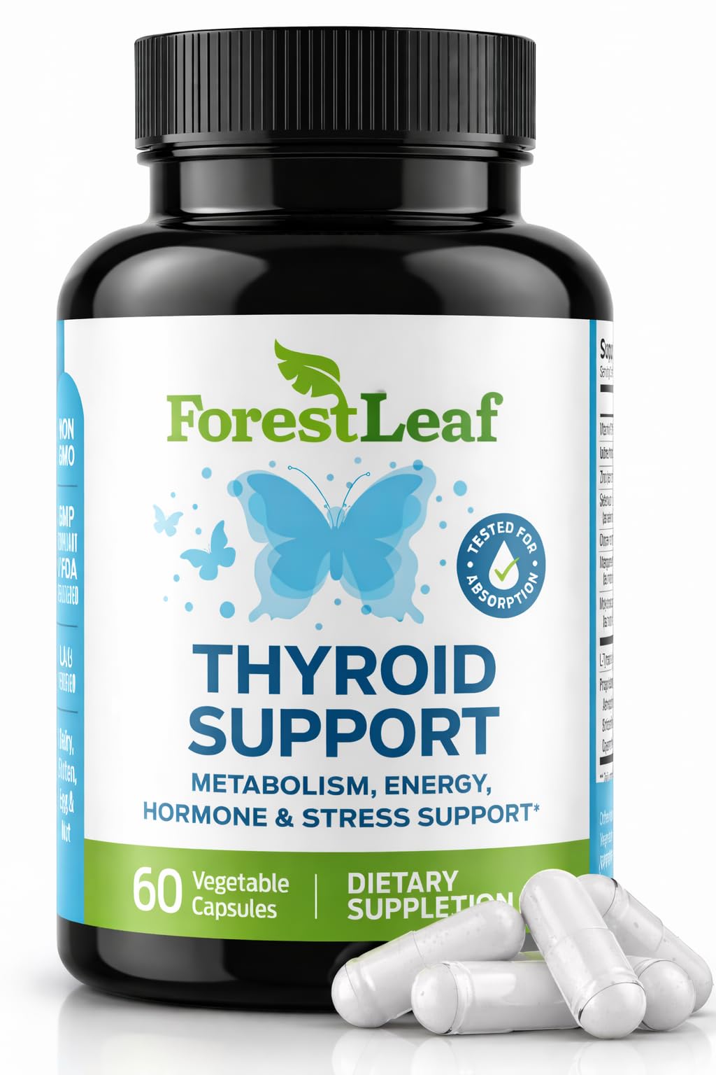All Natural Thyroid Support Supplement with Iodine, B12, Zinc, Selenium, Ashwagandha - 60 Vegetarian Capsules X77818