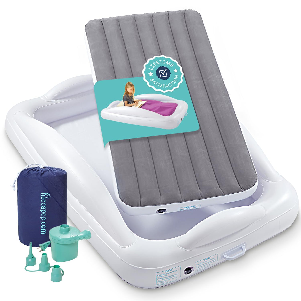 Inflatable Toddler Travel Bed with Safety Bumpers Grey P63254