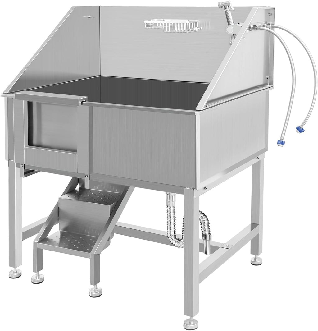 38 Inch Stainless Steel Dog Grooming Tub with Ramp O97285