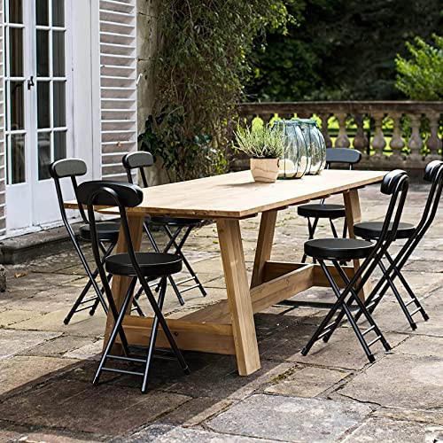 18" Folding Stool with Backrest, Leather Padded Seat, Black O8455