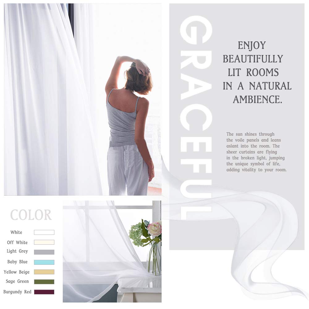 White 84 Inch Sheer Voile Curtain Panel I32945