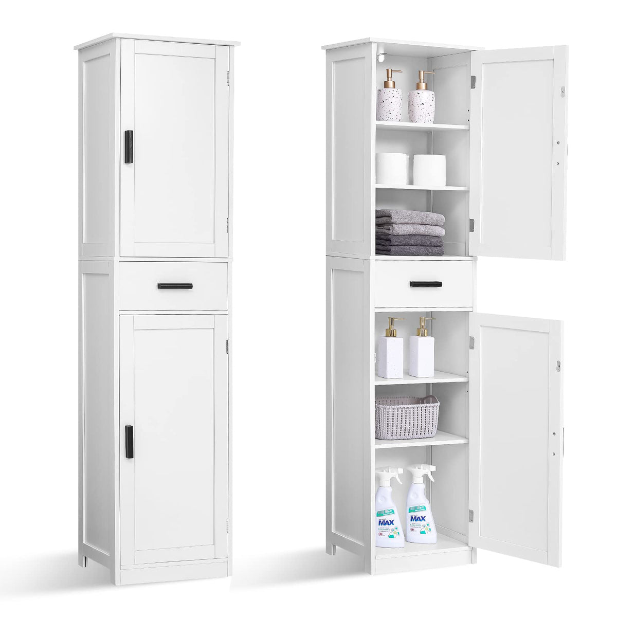 67'' Tall White Storage Cabinet with 4 Shelves & 2 Doors J2354