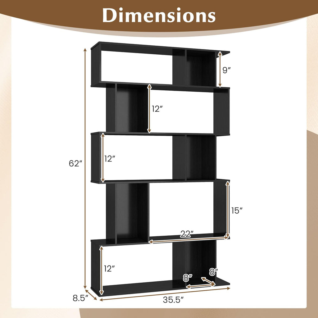 5-Tier 10-Cube Black Bookshelf W9594