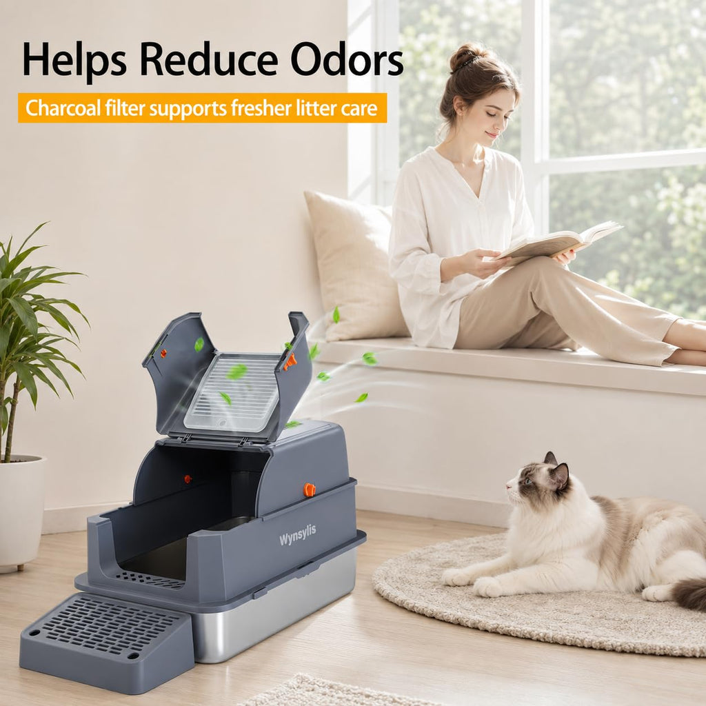 Extra Large Stainless Steel Cat Litter Box with Lid S5388