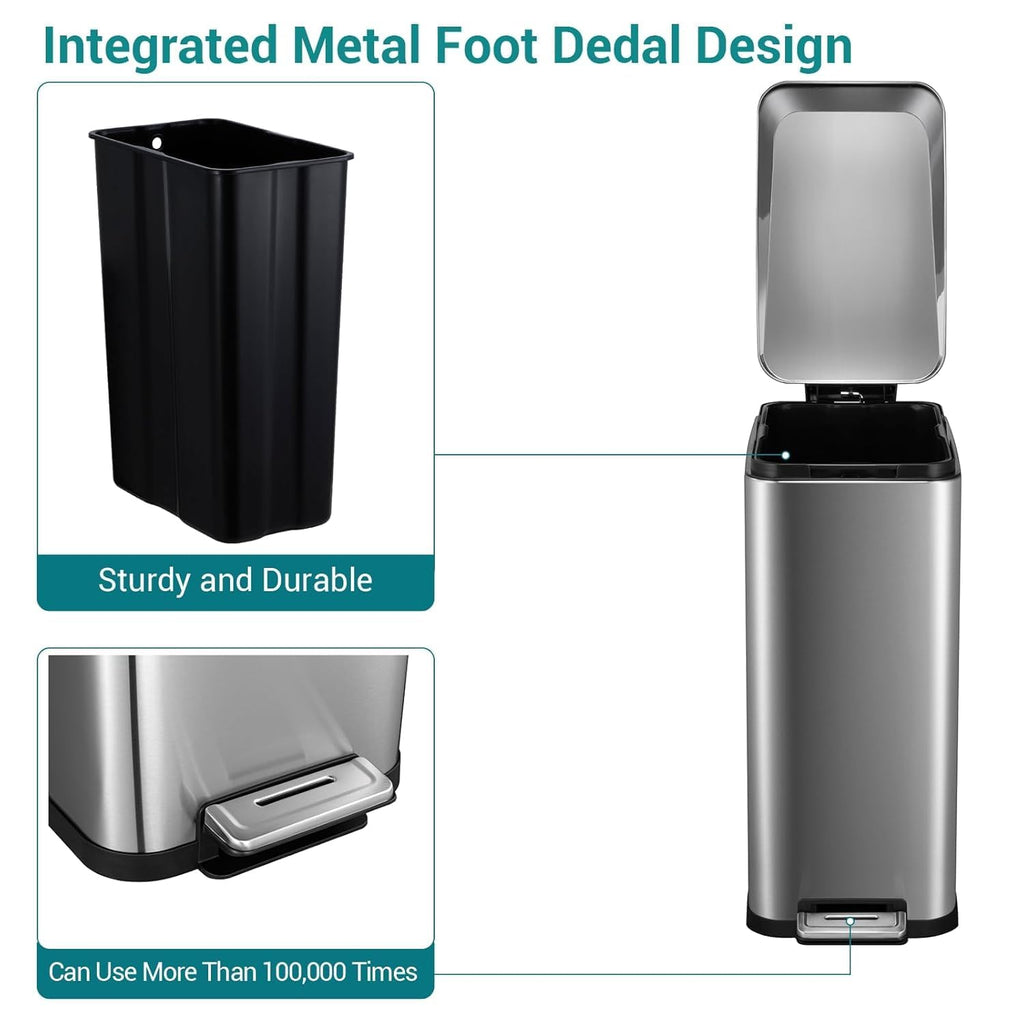 50L Slim Stainless Steel Kitchen Trash Can C6169