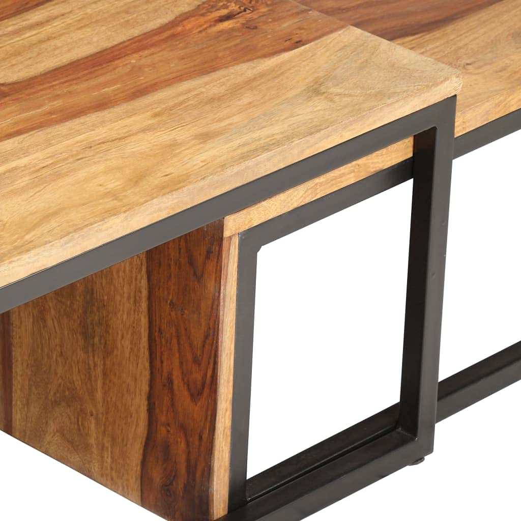 Brown Set of 2 Solid Sheesham Wood Rectangular Nesting Coffee Table L938876