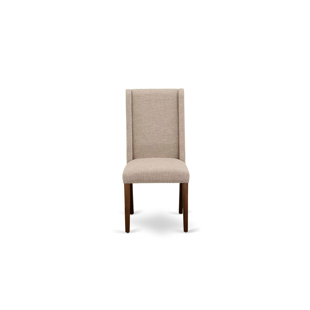 5-piece Wooden Dining Room Set with 4 Light Tan Linen Chairs A747