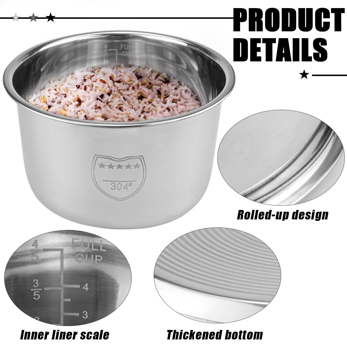 3L Stainless Steel Rice Cooker Inner Pot Replacement G476