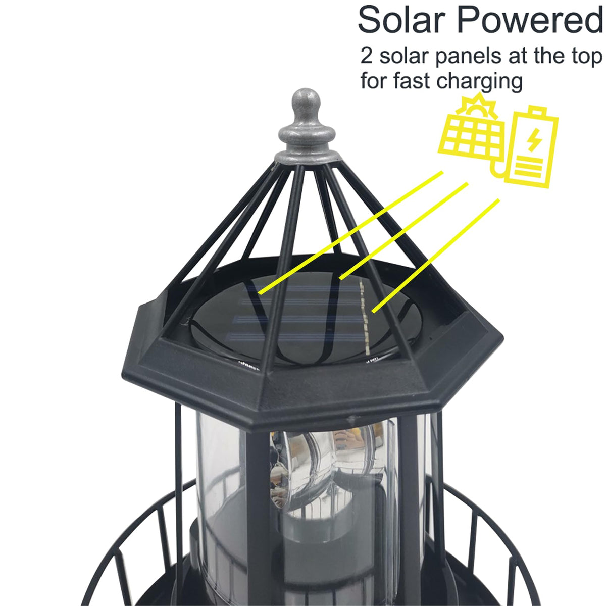 Black IP65 Waterproof Solar Rotating Lighthouse Light W473