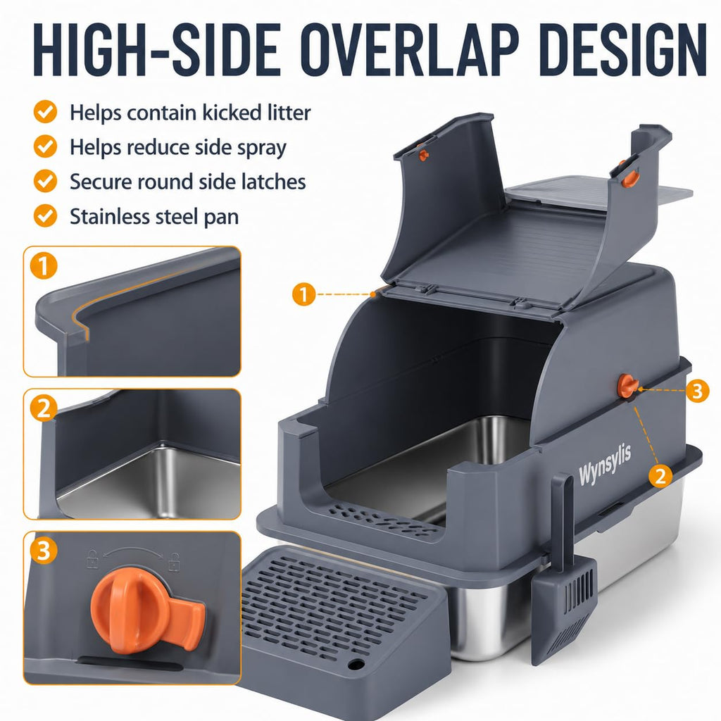 Extra Large Stainless Steel Cat Litter Box with Lid S5388