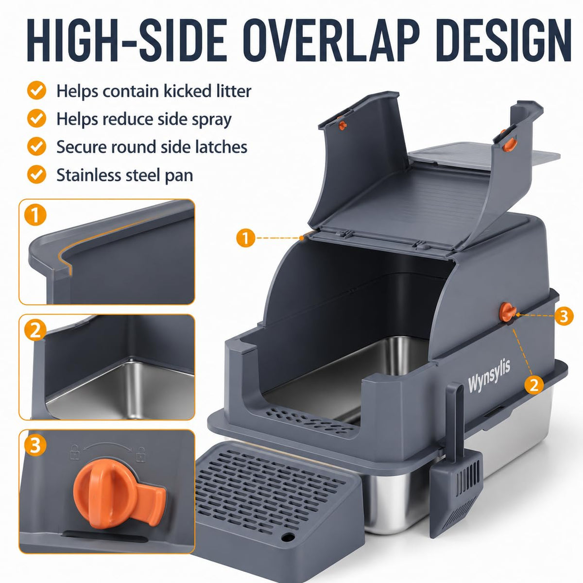 Extra Large Stainless Steel Cat Litter Box with Lid S5388