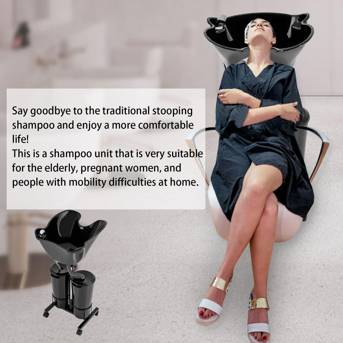 Portable Mobile Shampoo Bowl with Electric Pump, 2 Bucket, Drain Hoses, Height-Adjustable K540980