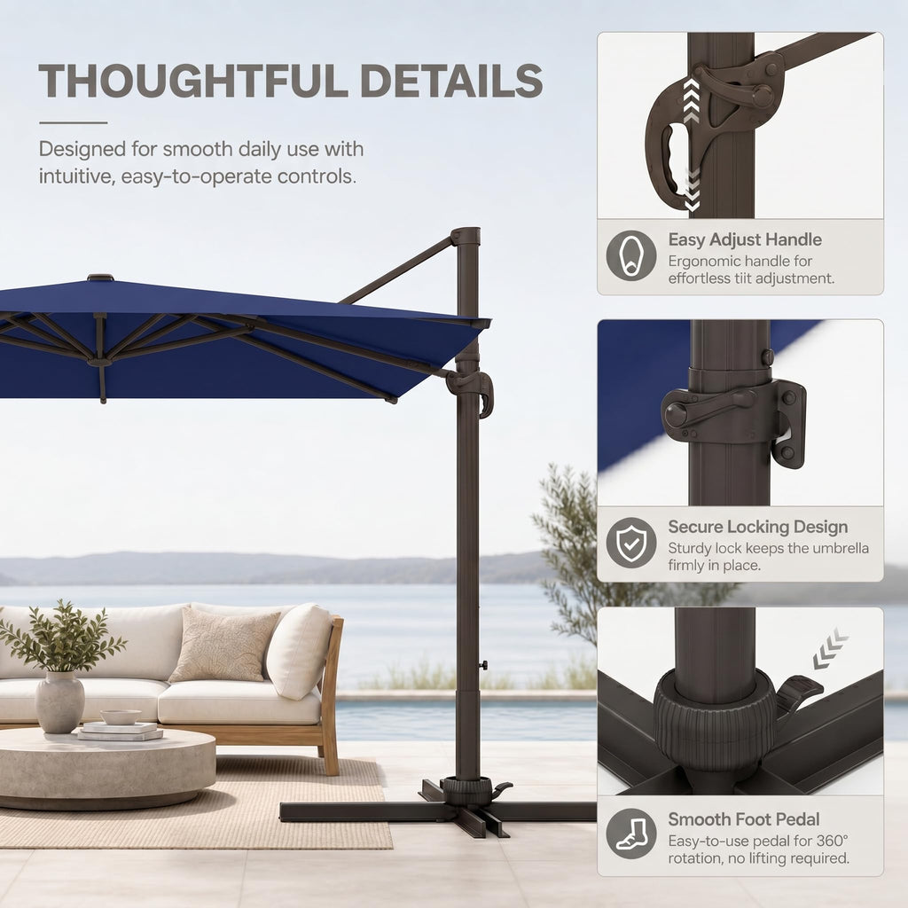 Large Square Cantilever Patio Umbrella with Aluminum Pole L390889