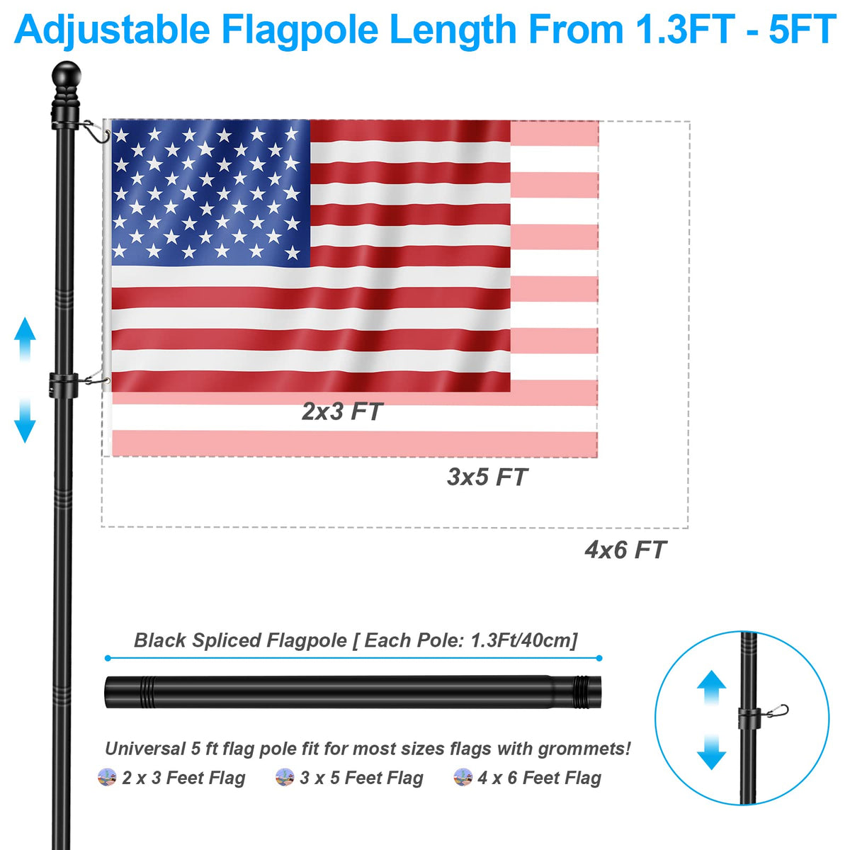 5 FT Stainless Steel Flag Pole Kit with Holder Bracket I227