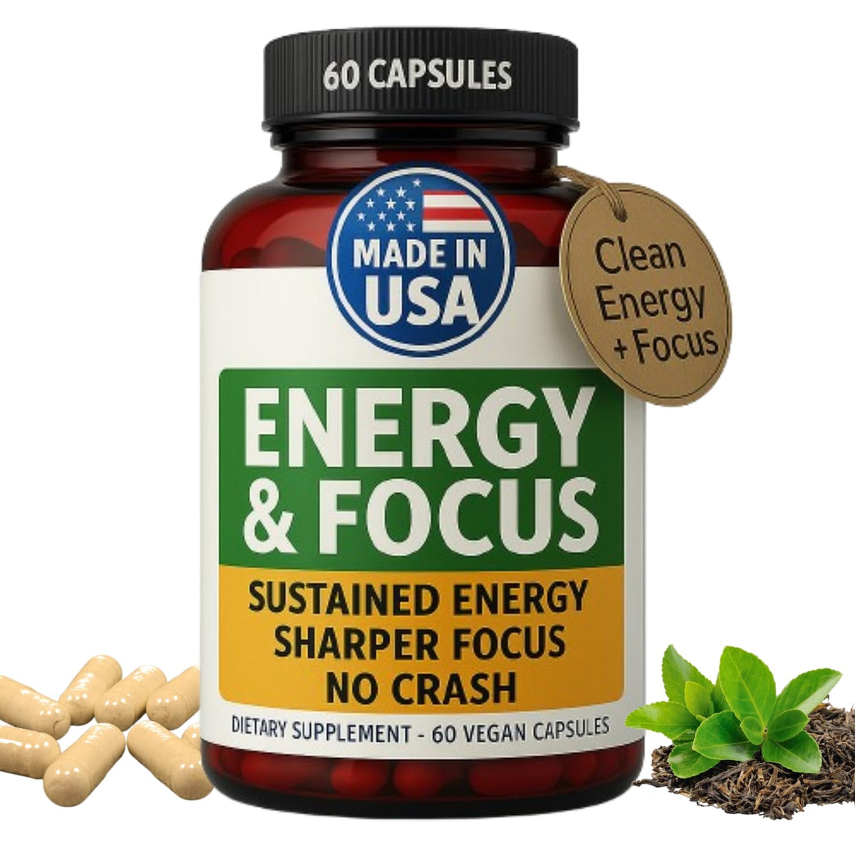 Vegan Non-GMO Energy & Focus Capsules F5718