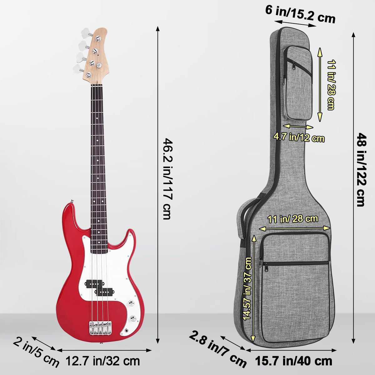 47 Inch 11mm Padding Grey Electric Bass Guitar Bag D3064