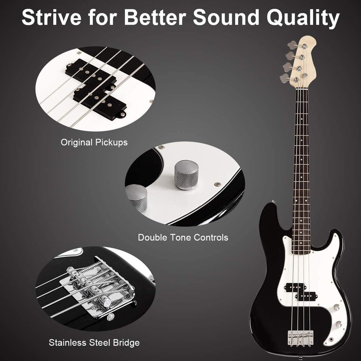 Full Size 4 String Electric Bass Guitar with Bag R18232
