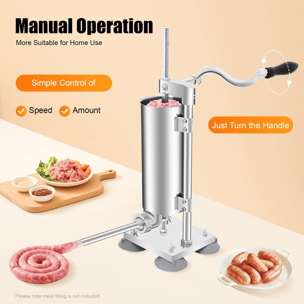 6Lbs Stainless Steel Vertical Sausage Stuffer with 6 Tubes S13798
