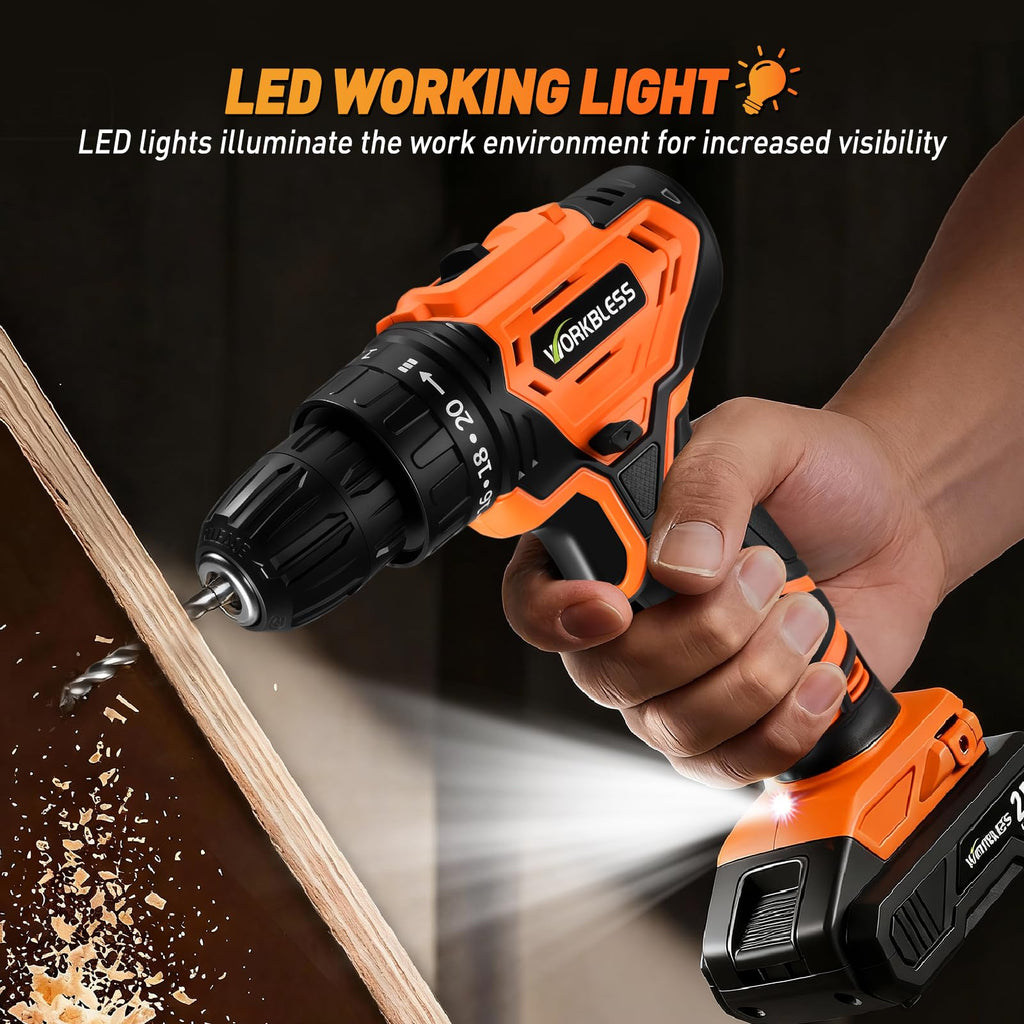 Cordless Drill, 20+1 Torque, 2 Speed, 3/8" Electric Screwdriver with 28pcs Drill Bits Set H58107