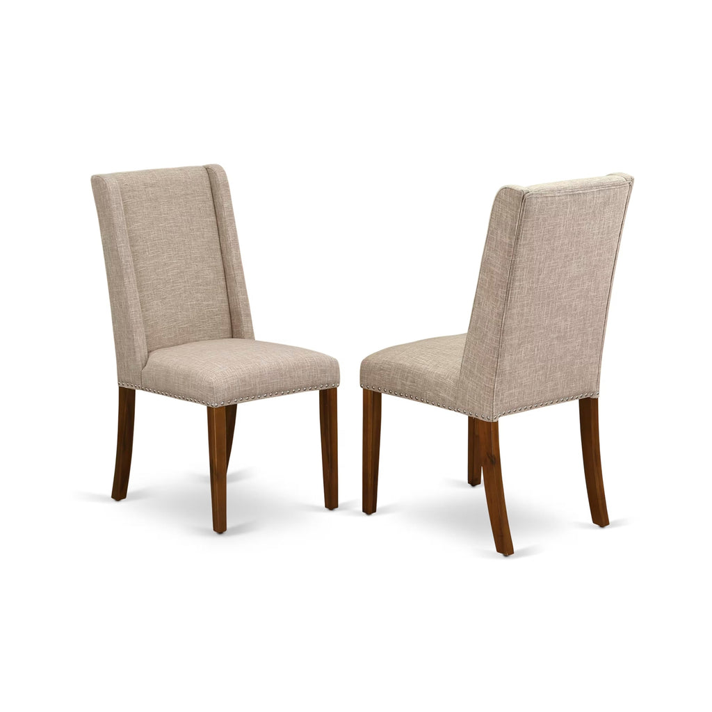 5-piece Wooden Dining Room Set with 4 Light Tan Linen Chairs A747