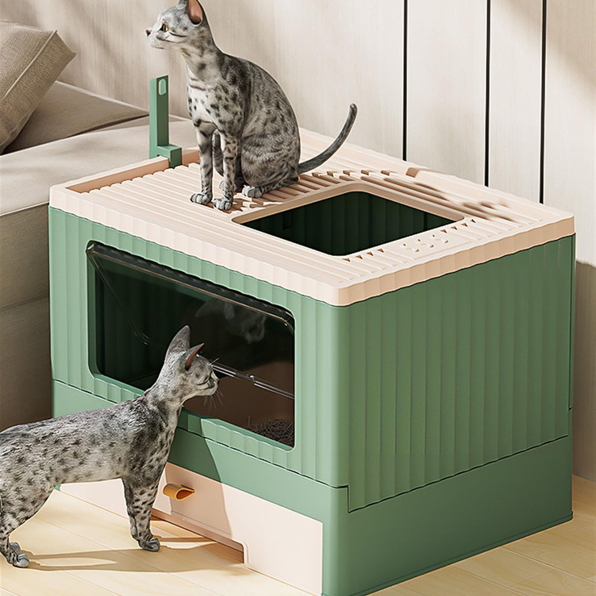 Foldable Enclosed Cat Litter Box with Lid and Scoop D7493