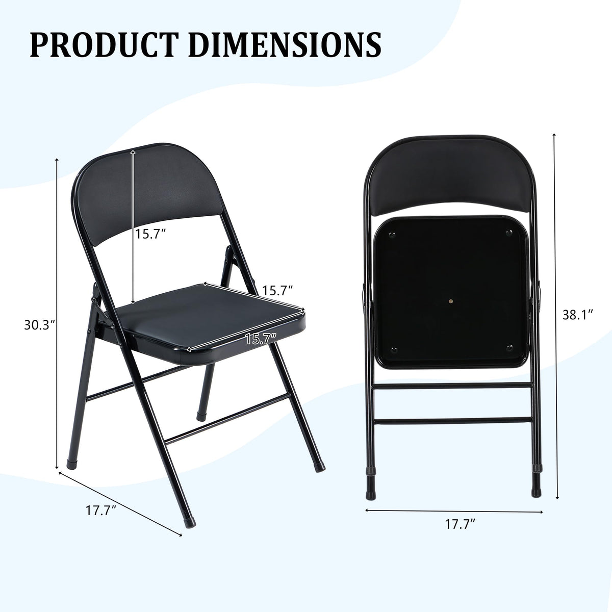 Black Folding Chairs 10-Pack Padded Heavy Duty Steel Frame W98358