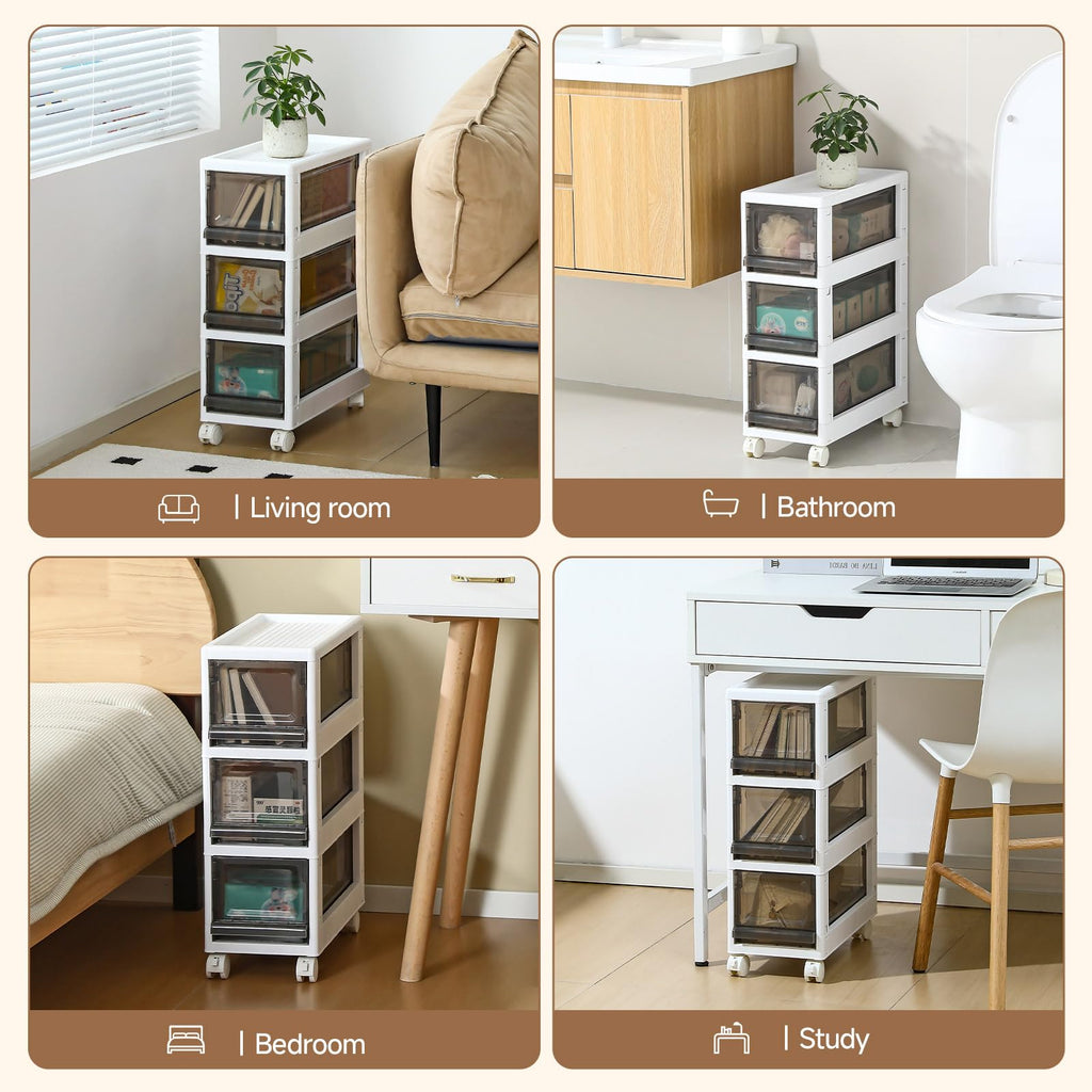 3 Drawer Plastic Storage Organizer with Wheels Y95645