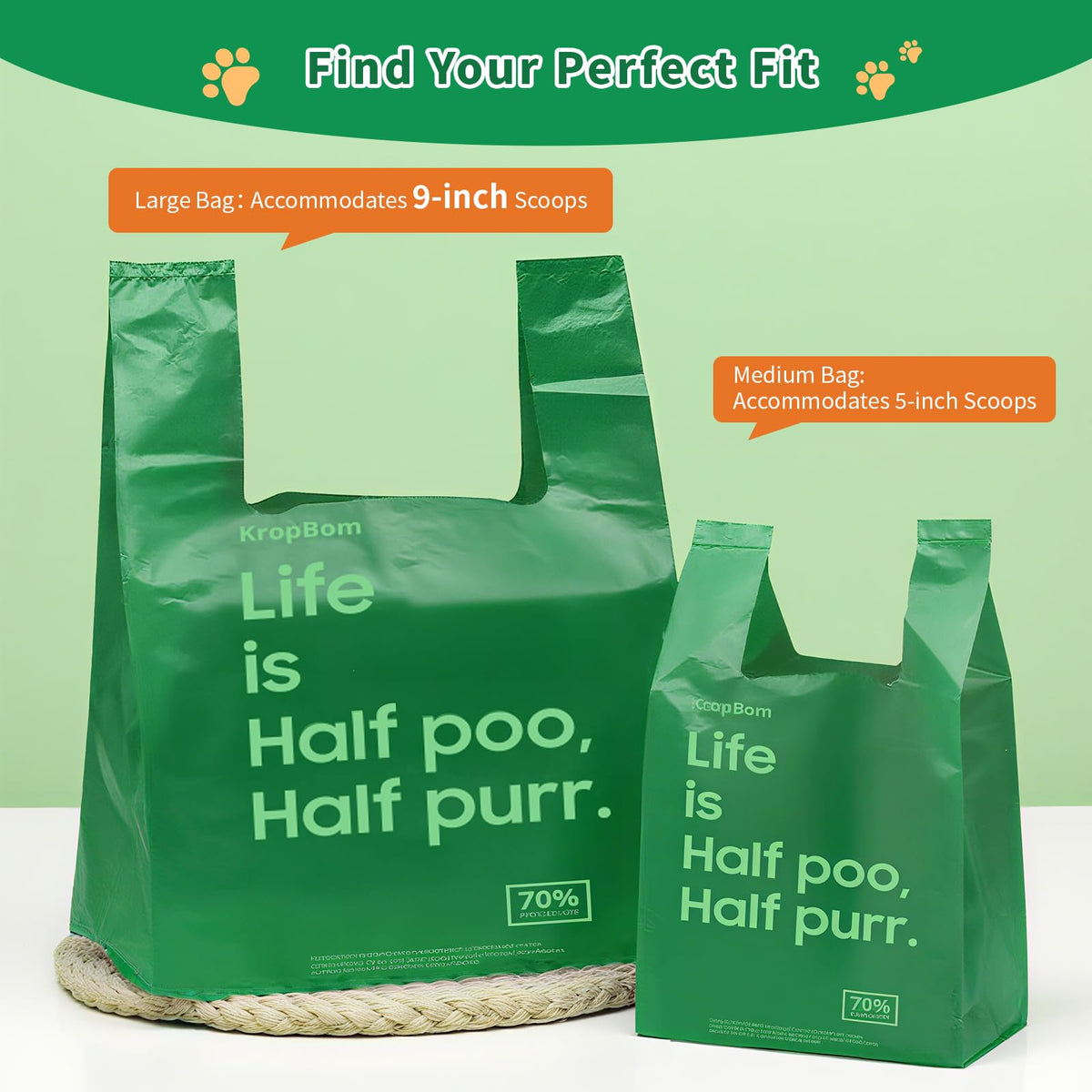 125 Count Large Unscented Cat Poop Bags with Handles D2763