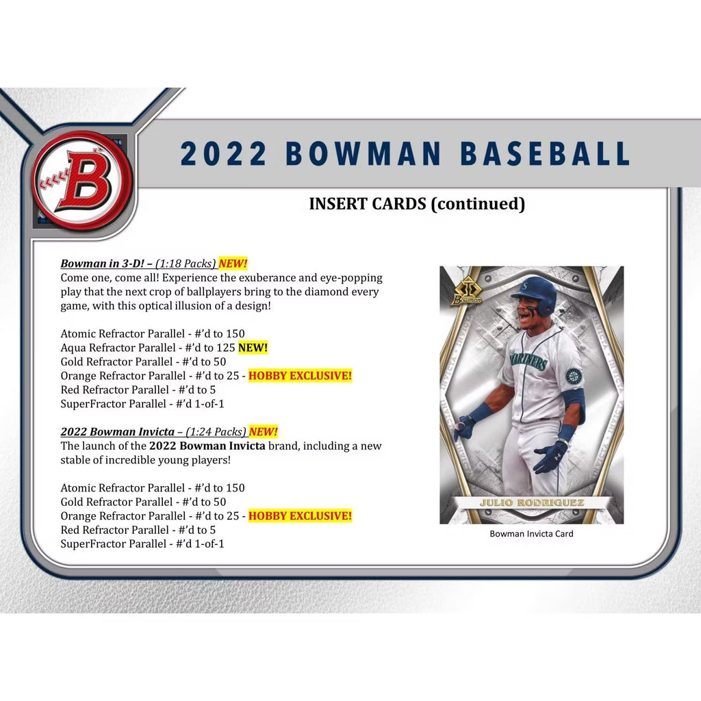 2022 Bowman Baseball Trading Card Mega Box Z760
