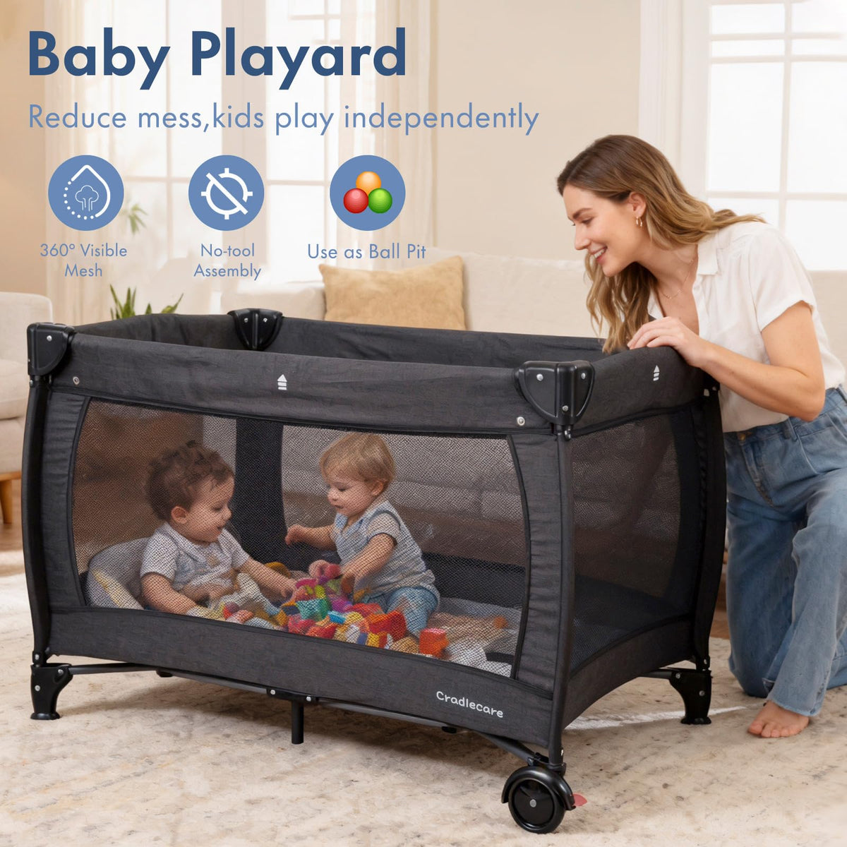 3-in-1 Pack and Play with Changing Table & Carry Bag, Black T315883